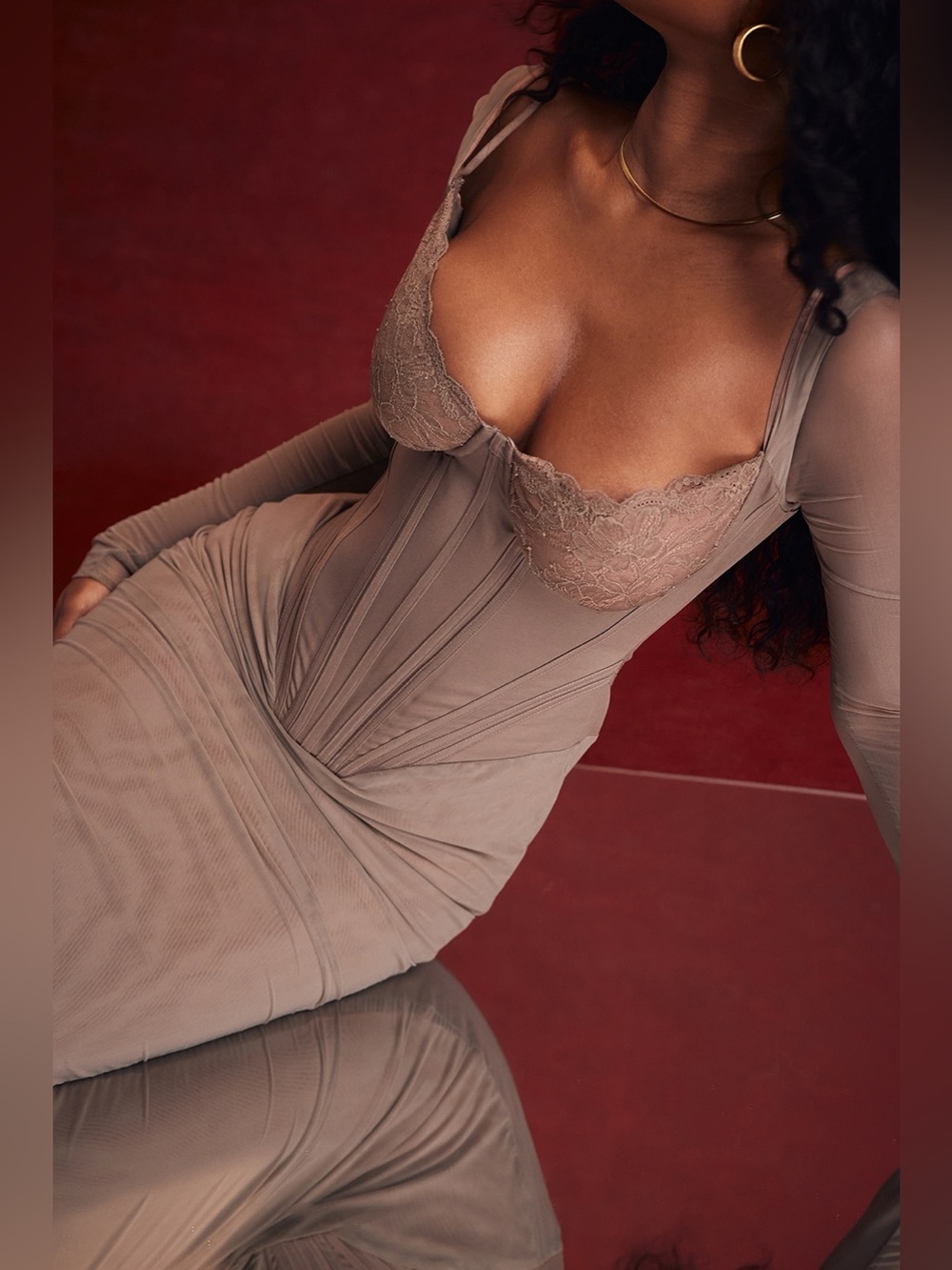 House of CB Safran Corset Midi Dress L Mocha Romantic Glamour - Picture 2 of 15